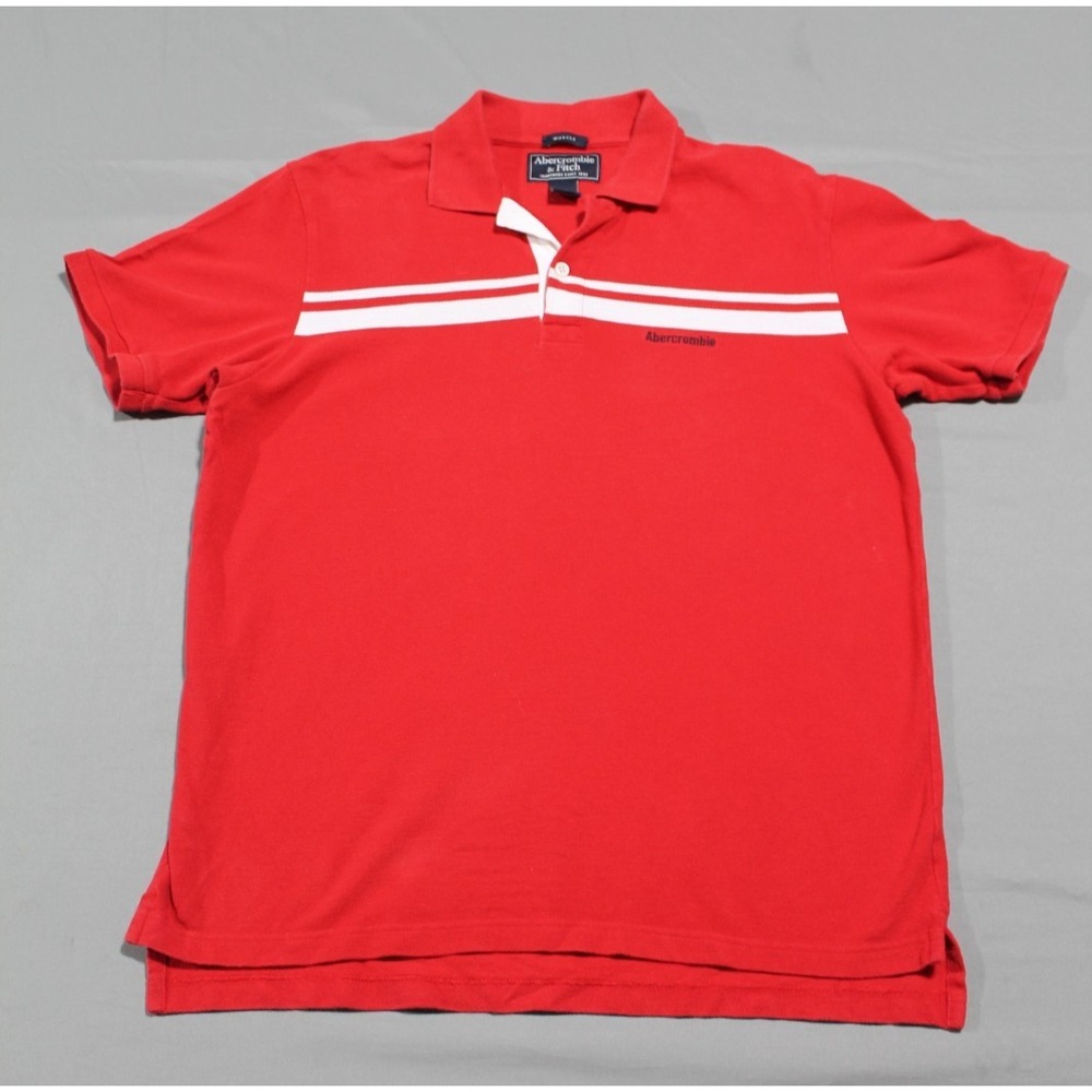 Mens Abercrombie & Fitch Muscle Polo Red White Striped Large 100% Cotton Y2K